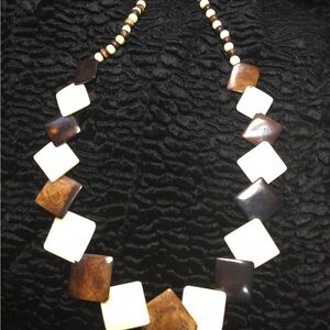 Geometric Brown and Cream Necklace with Unique Shapes